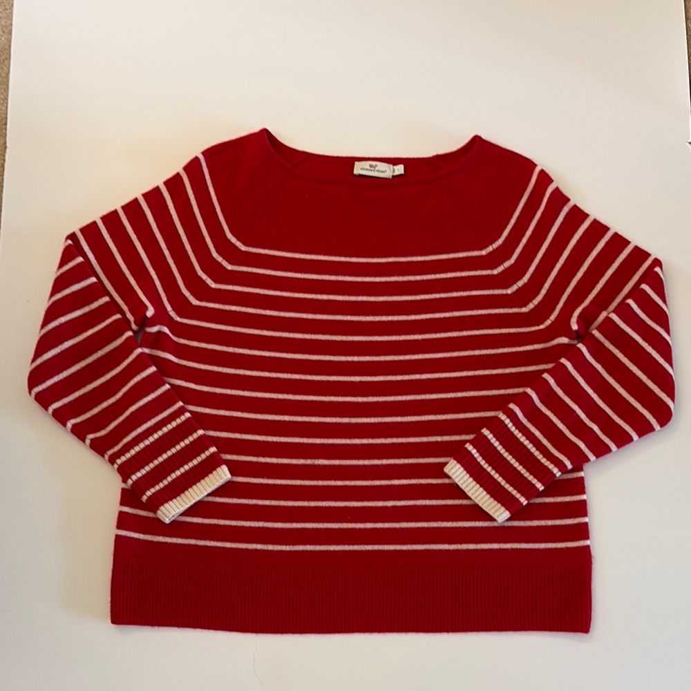 Vineyard Vines Cashmere Red and White Striped Women's Sweater